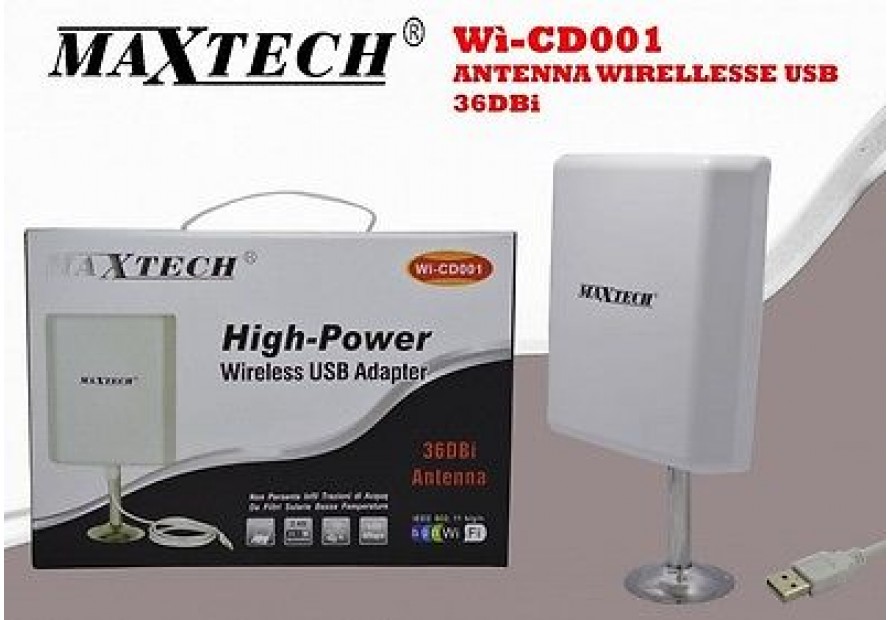 MAXTECH ADATTATORE WIRELESS WI-FI AMPLIFICATORE ANTENNA 36DBi 150Mbps Wi-CD001